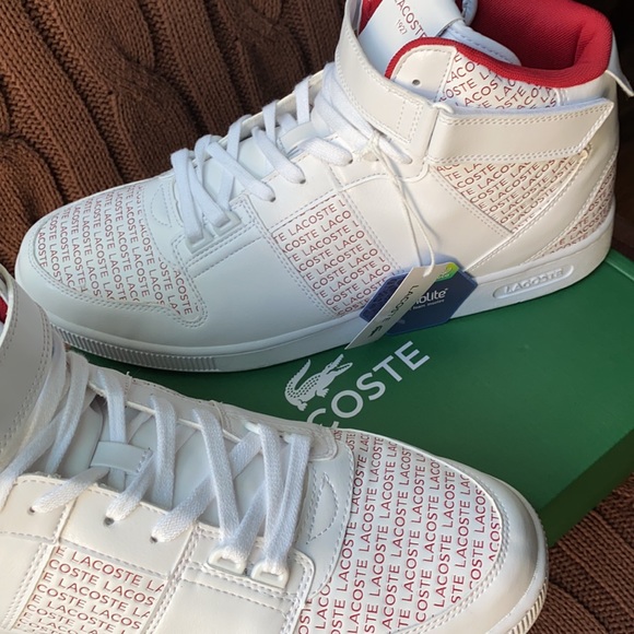 NWT Men’s Lacoste sneakers.With box.White with red letters Size13 - Picture 5 of 7